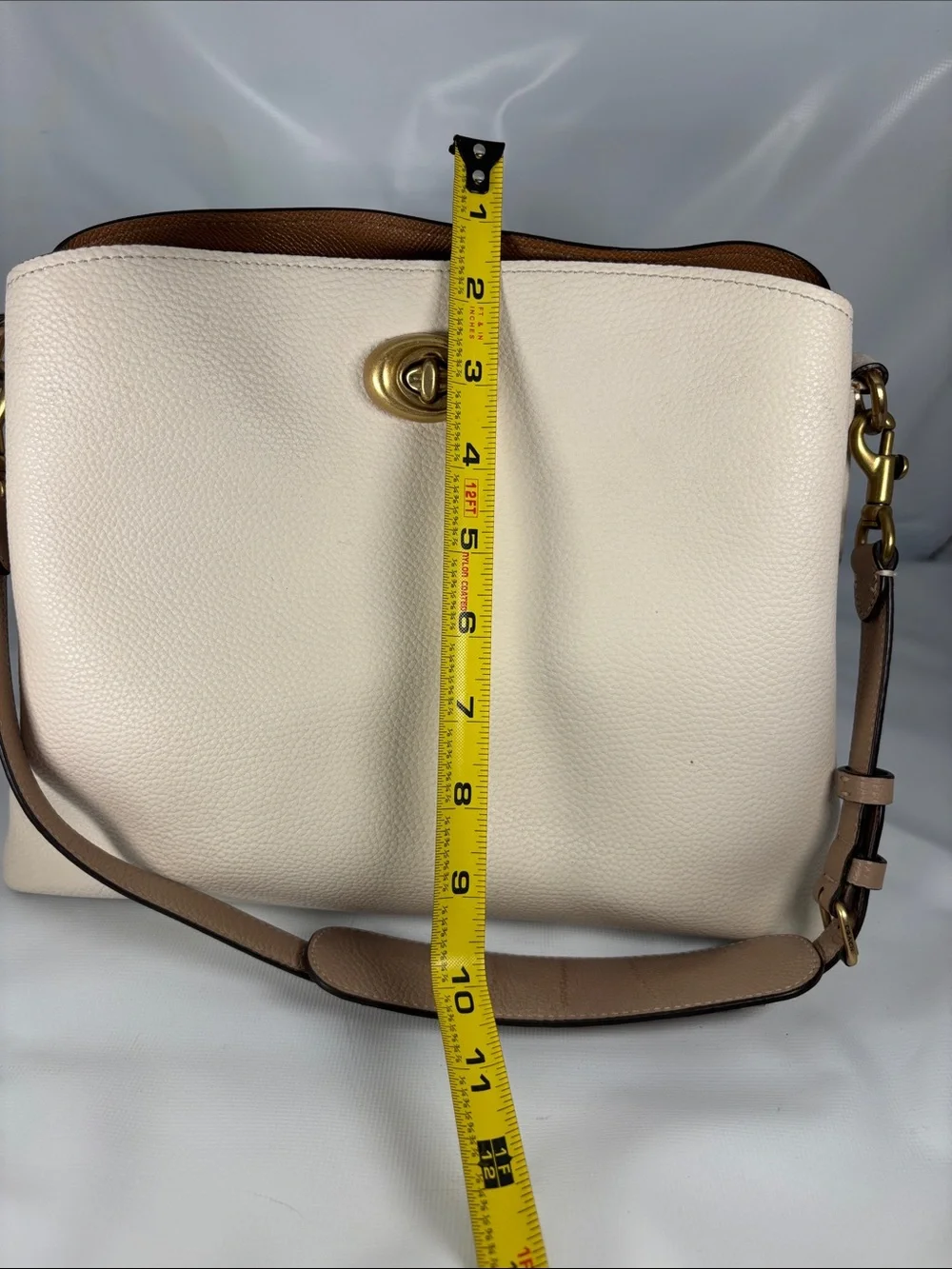 Coach Cream  Willow Pebble Leather Shoulder Bag with Tan Strap & Gold Turnlock